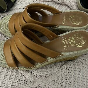 Vince Camuto Tan Leather Wedge Sandals